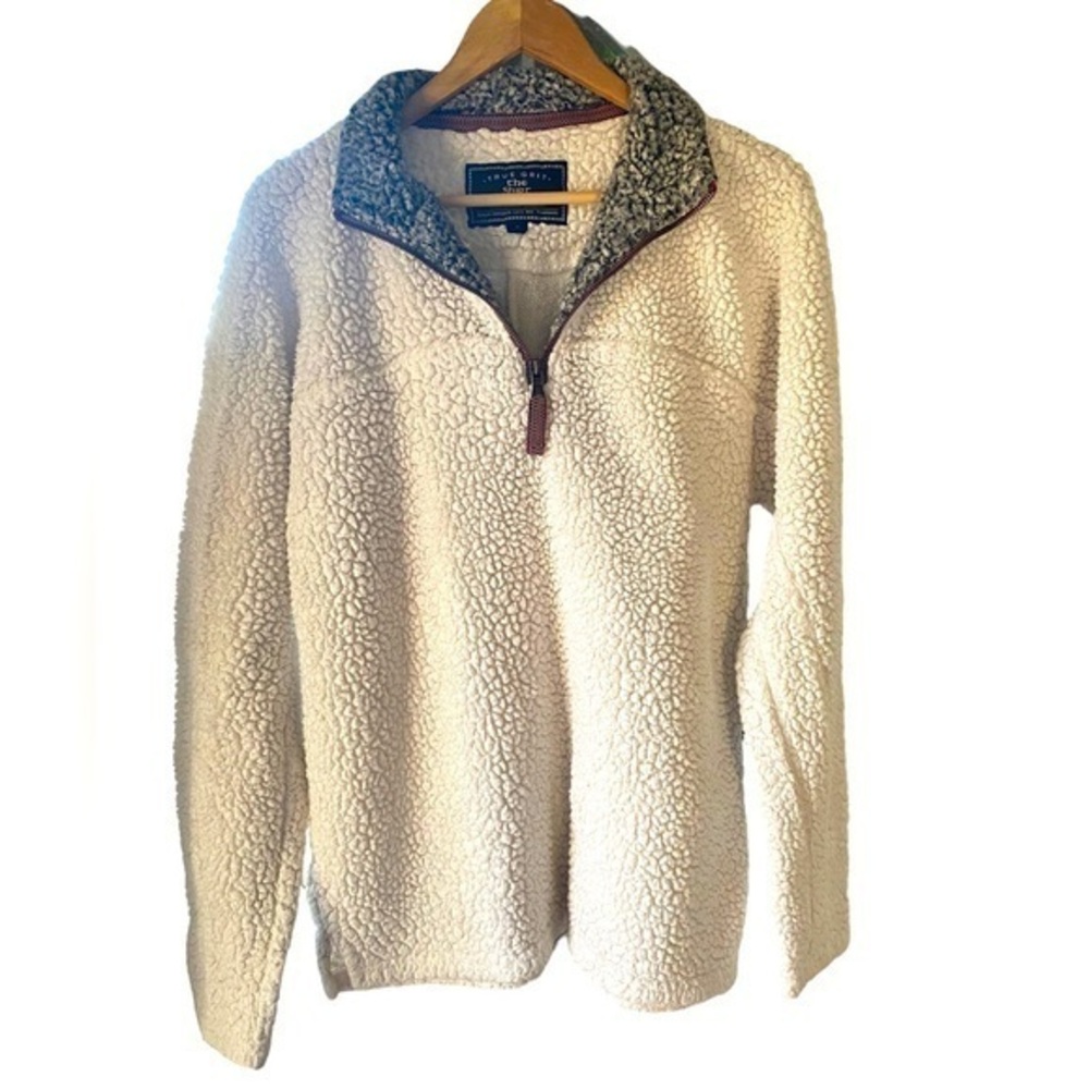 True Grit Women’s Sz M Ivory Sherpa Fleece 1/4 Zip Pullover Outdoor Warm Sweater